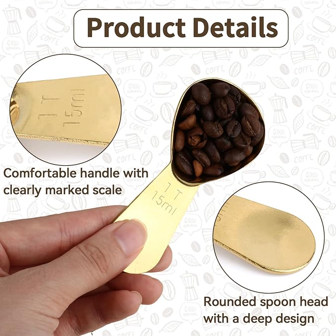 3PCS Tablespoon Measuring Spoon Stainless Steel, Metal Coffee Measuring Spoon Coffee Bean Scoop Short Handle Tablespoon Scoop for Powder Milk Tea Sugar Juice Olive Oil Kitchen Gifts, 15 ml Gold