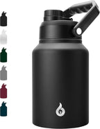 BJPKPK 64 oz Insulated Water Bottle, Dishwasher Safe Half Gallon Water Bottle with Ergonomic Handle, BPA Free Leak Proof Water Jug for Sports, Metal Thermos with Anti-slip Bottom, Black