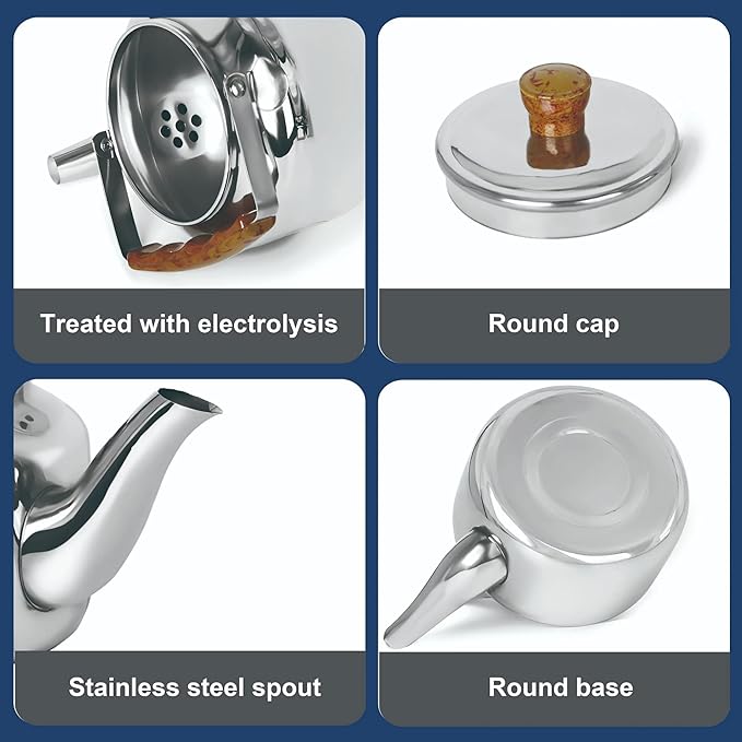 Chandler 1.24 Liter Tea Pots, Vintage Tea Kettle - 0.4mm Stainless Steel Pot - Hard to Dent | Ergonomic Handle with a Cool Grip | Portable Tea Kettle For Camping (Silver Color)