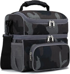 FlowFly Double Layer Cooler Insulated Lunch Bag Adult Lunch Box Large Tote Bag for Men, Women, With Adjustable Strap,Front Pocket and Dual Large Mesh Side Pockets