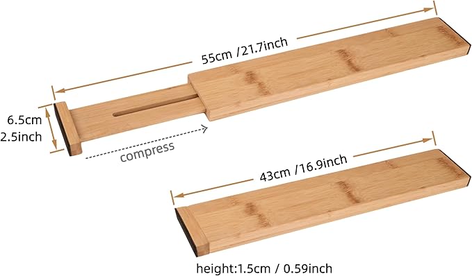 Adjustable Bamboo Drawer Dividers 17"-21", Speaid Safety 4-Pack, Drawer Dividers Kitchen With Cushioning Pads (4)