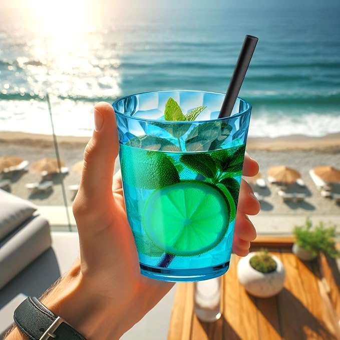 Amazing Abby - Iceberg 16-Ounce Plastic Tumblers (Set of 8), Drinking Glasses, Mixed-Color Reusable Cups, Stackable, BPA-Free, Shatter-Proof, Dishwasher-Safe