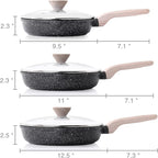 Kordisen Nonstick Frying Pan Set with Lids, 3 Piece Skillet Set, Healthy Induction Cookware Cooking Pan, Stay-Cool Handle, Compatible with All Stovetops, PFOA Free (9.5, 11, 12.5 Inch)