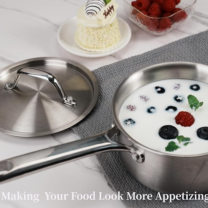 3 QT Saucepan with Lid,3-Ply Stainless Steel Saucepan,Professional Grade Cookware,Induction Compatible
