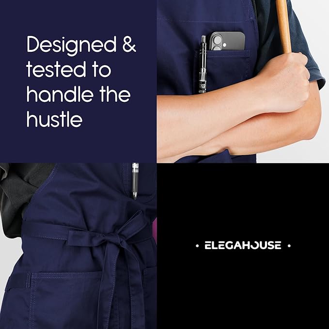 Unisex Apron with Pockets for Cooking, Salon & Art - 100% Cotton Adult Kitchen, Chef, Stylist Apron