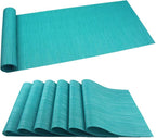 PIGCHCY Elegant Placemats and Table Runner, Durable Cleaning Set (6 Placemats + 1 Table Runner, Turquoise)