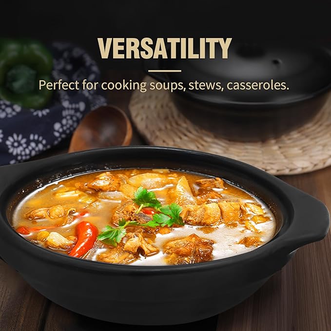 Ceramic Cooking Pot Clay Pots for Cooking with Lid Heat-resistant 20 oz Kitchen Clay Cooking Pot Cookware Casserole for Cooking Meat Soup Rice