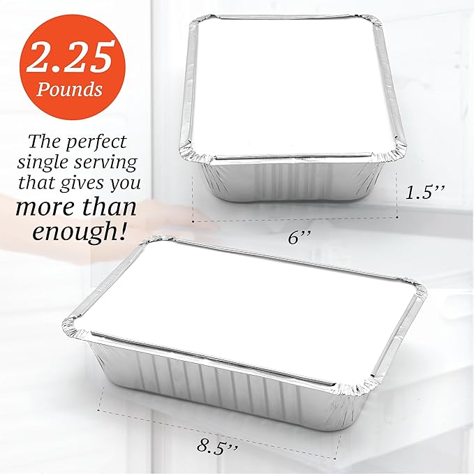 Spare Essentials 110 Pack - 2.25LB Aluminum Pans with Cardboard Lids - To go Foil Containers with Lids - Disposable Food Containers - Foil Take Out - Meal Prep Trays Foil Tins Freezer Meals Comercial