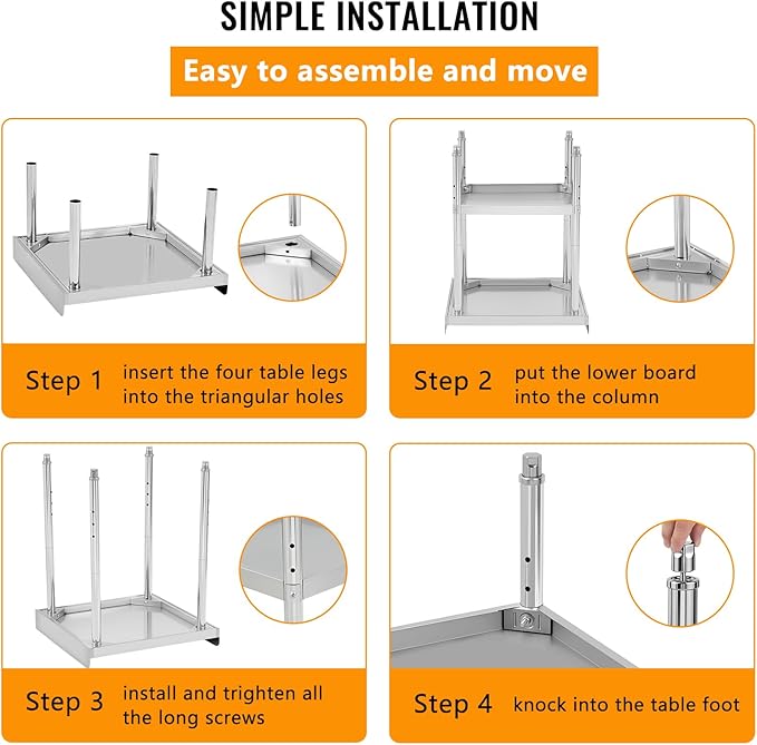 48x28x30 Inch Stainless Steel Equipment Grill Stand Table 400 Lbs Capacity NSF Certified with Adjustable Legs, 2" Edge Baffle, for Hotel, Home, Commercial Restaurant Kitchen