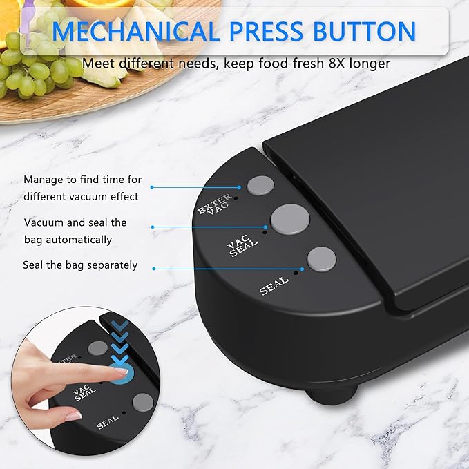 Kingbull Vacuum Sealer Machine, Dry & Moist Food Sealer with Built-in Cutter, Sous Vide & Food Storage, 10 Vacuum Seal Bags & 1 Air Suction Hose, Black