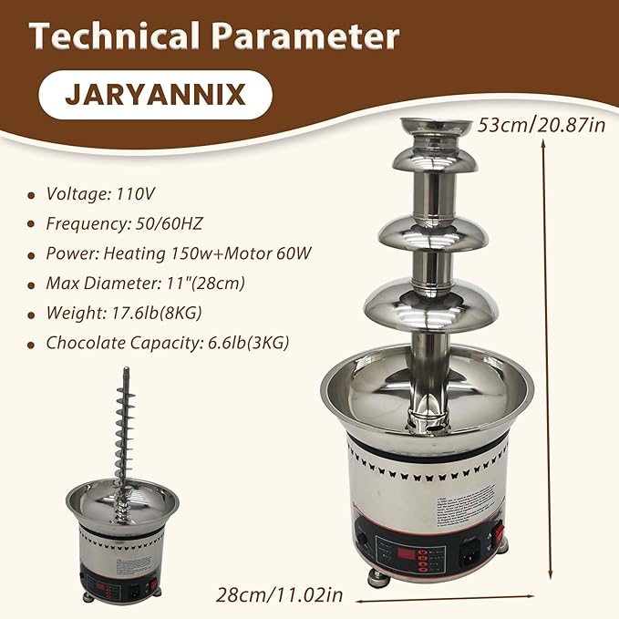 4 Tiers Chocolate Fountain, Stainless Steel Chocolate Waterfall Machine, Hot Cheese Fondue Tower with Automatic temperature control