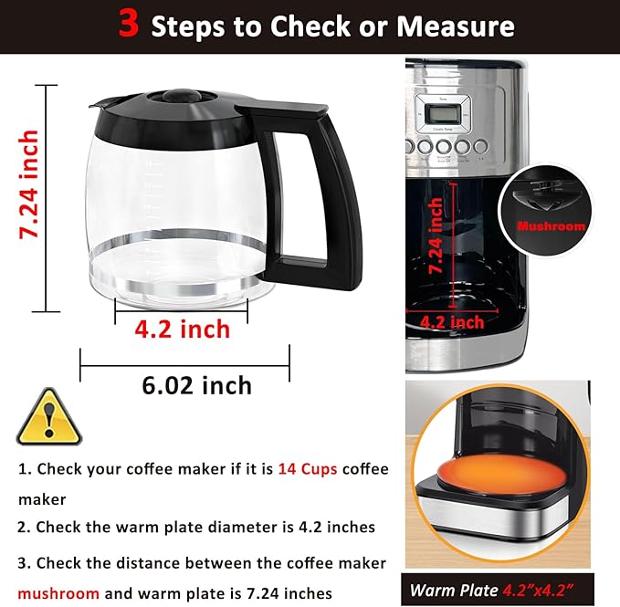 14-Cup Coffee Pot Replacement Carafe Glass Compatible with Cuisinart Coffee Maker Models DCC-2200, DCC-2600, DCC-2800, DCC-3200, DCC-3200P1, DCC-T20, Black