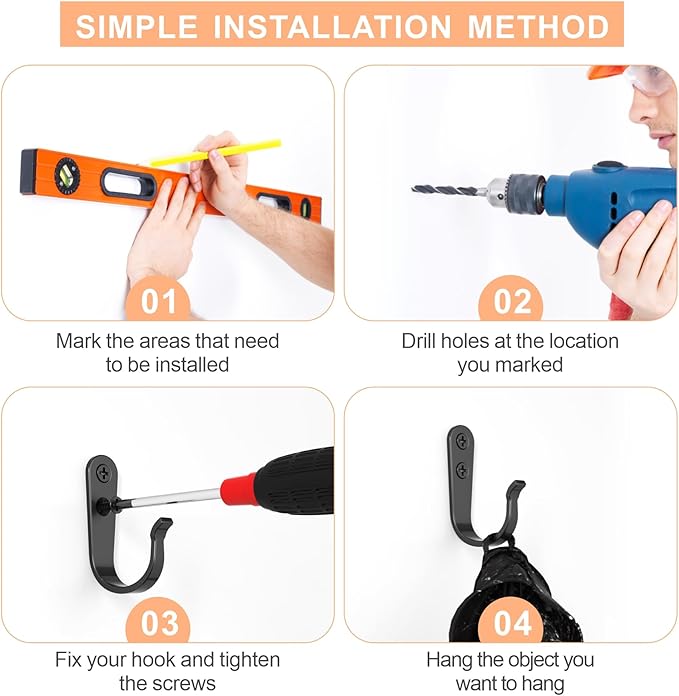 20PCS Wall Hooks for hanging, Metal Wall Hooks for Coats, Coat hooks for Wall, Heavy Duty Single Prong Wall Hooks With 40 Pieces Screws for Hanging Coats，Towel，Backpack，Hat, Dog Leashes，Coffee Mug