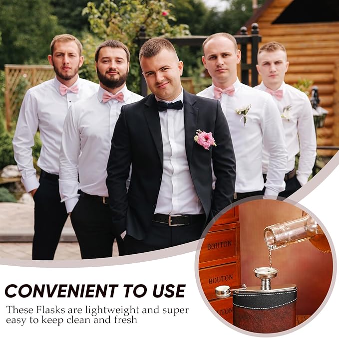 Rtteri 30 Set 8 oz Leather Hip Flasks for Liquor for Men Leak Proof Stainless Steel Drinking Flasks with Funnel Soft Wrap Whiskey Vessels for Wedding Bridesmaid Christmas Gifts (Brown)
