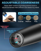 XinXu RECHARGEABLE Pepper and Salt Grinder Set,Automatic Pepper Mill,USB Rechargeable,Adjustable Coarseness,One-handed Operation,Ceramic Burr,Refillable,Auto Grinders Shakers LED Light,Black