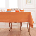 Solino Home Linen Tablecloth for Rectangle Tables 60 x 144 Inch - Classic Hemstitch 100% Pure Linen Pumpkin Table Cloth - Machine Washable Cloth Tablecloth for Fall, Autumn, Halloween