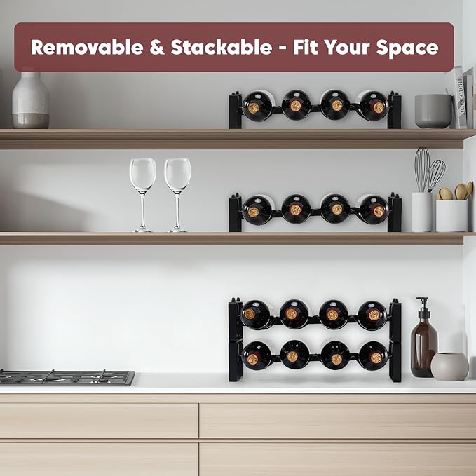 Stackable Wine Rack Countertop, Sturdy Wine Bottle Holder Freestanding for Cabinet, 2 Tier Small Tabletop Wine Holder Stand for Pantry Bar, Wire Wine Bottle Rack Metal Wine Storage Organizers