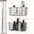 Adhesive Basket Wall Wire Basket Over the Cabinet Door Organizer No Drilling Mounted 4 Pack, Black