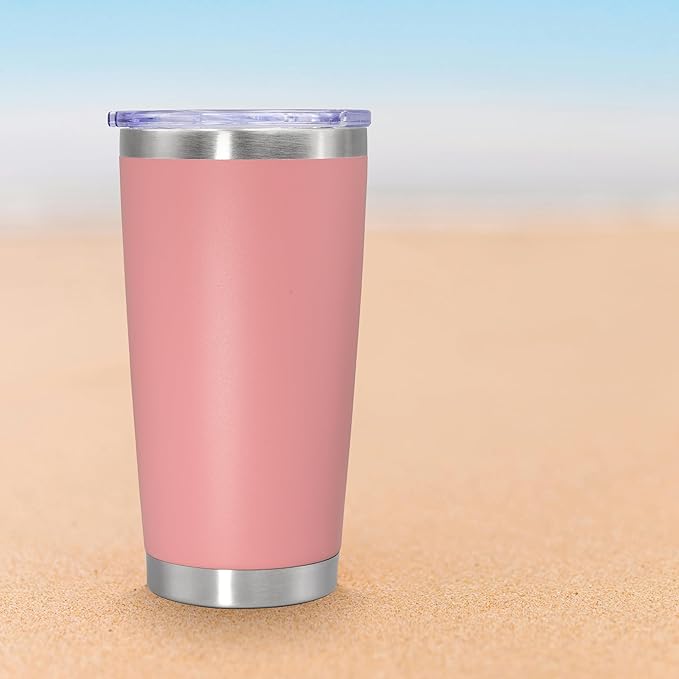 20 oz Tumbler Coffee Tavel Tumblers Bulk with Lid Stainless Steel Double Wall Vacuum Insulated Mug Powder Coated Cups fit Car Cupholder for Hot and Cold - Pink, 4Pack