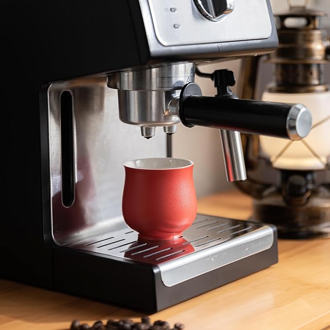 4-Oz Ceramic Espresso Cups Set - Multi-Color, Handle-Free Design for Home & Cafe | Dishwasher-Safe Stoneware Cups (red, 2)