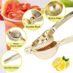 Lemon Squeezer, Heavy Duty Zinc Alloy Manual Lemon Juicer, High Yield Threaded Groove Small Oranges Limes Citrus Juicer Hand Press, Juice Maker for Cocktails Home Restaurant Kitchen Utensils(Gold)