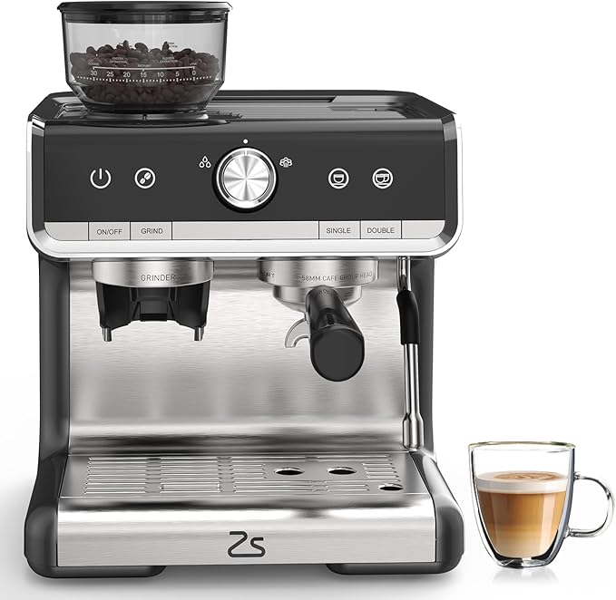 Semi-Automatic Espresso Machine, 20 Bar Professional Coffee Maker with Grinder, 1450W Fast Heating, 30 Grind Settings, Milk Frother Steam Wand, 2.8L Water Tank,Home & Kitchen Espresso Machines, Silver