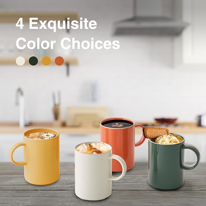 Odense Ceramic Mugs Set of 4 - Coffee Mug - Modern & Minimal Design, Wide Mouth & Stackable, Hot Drinks - Microwave & Dishwasher Safe - 11.8oz (Multi Color)