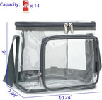 FlowFly Insulated Reusable Lunch Bag Adult Large Lunch Box for Women and Men with Adjustable Shoulder Strap,Front Zipper Pocket and Dual Large Mesh Side Pockets,Clear#Grey