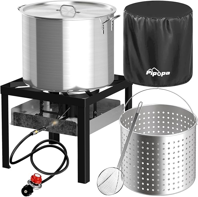 100QT Crawfish Boiler | Seafood Boiling Kit | Dustproof Cover & 16" Skimmer Included | 110,000BTU Propane Jet Burner | 0-20 PSI CSA Certified Regulator | Crab Boil Pot for Outdoor Backyard Cooking