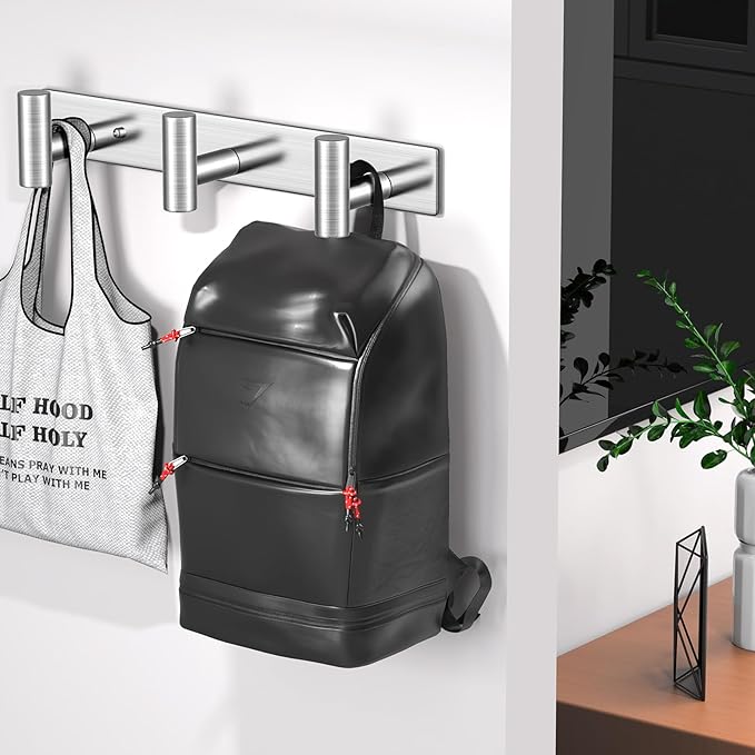 Wall Mounted Coat Rack-3 Hooks, Heavy Duty Stainless Steel Hook Rail for Towel Coat Hat Purse Bag Jacket, Towel Hooks for Entryway Bathroom Kitchen (Silvery 3 Hooks - 1 Pack)