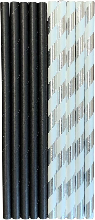 2,000 Count | Kingseal FSC Certified Paper Cocktail Straws, Stirrers, Unwrapped, 5.75 Inch Length x 6mm Diameter, BLACK, "Jumbo" Size, Biodegradable, Earth Friendly, Bulk Pack - 4 Boxes x 500