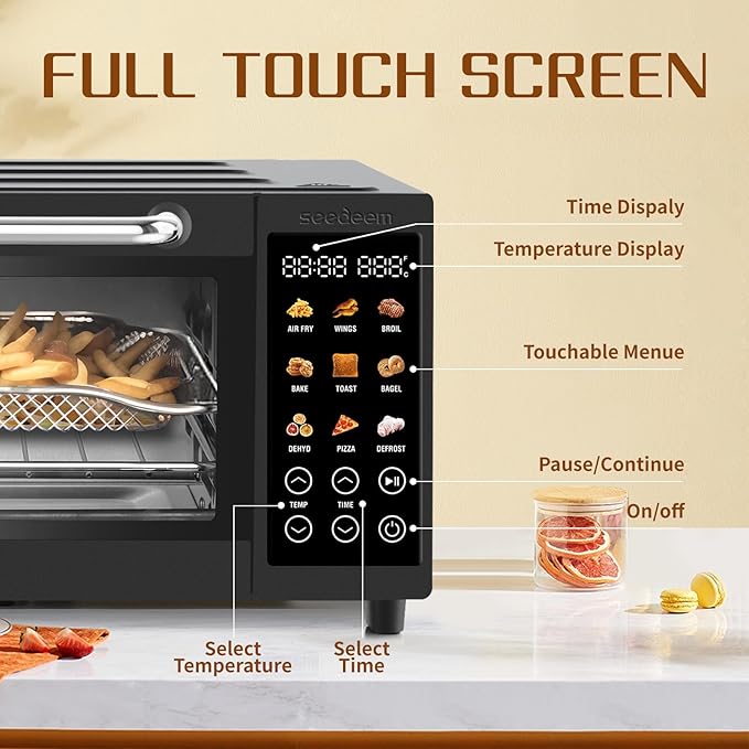 SEEDEEM 9-in-1 Air Fryer Oven, 16-Quart Countertop Convection Oven with Toaster, Broil, Pizza, Toaster Oven & Dehydrator, Large Capacity Kitchen Appliance in Pink, Silver, Black