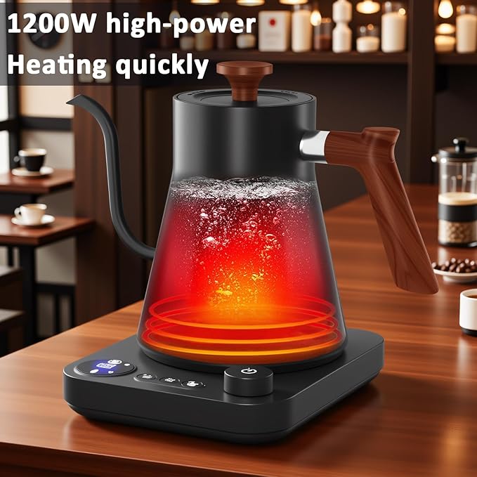 Smart Digital Electric Kettle with Variable Temperature Control, Stainless Steel Inner, 1200W Quick Heating Gooseneck Electric Kettles, Stylish Matte Finish for Coffee & Hot Beverages, 0.9L (Beige)