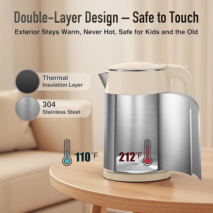 Mecity Electric Kettle 1.7L Touch Screen Temperature Control Water Boiler, No Plastic Contact with Water. 6 Preset Temperature Programs, 2 Hours Keep Warm, Stainless Steel