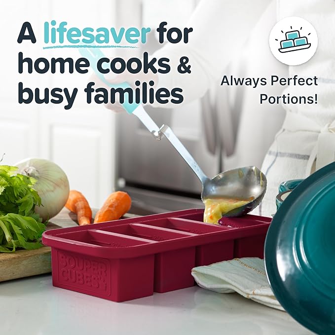 Souper Cubes 1 Cup Silicone Freezer Tray with Lids, Perfect for Storing Broth, Leftovers, Rice, Sauce and More, Silicone Soup Freezer Molds for Meal Prepping - Cranberry - 2-Pack