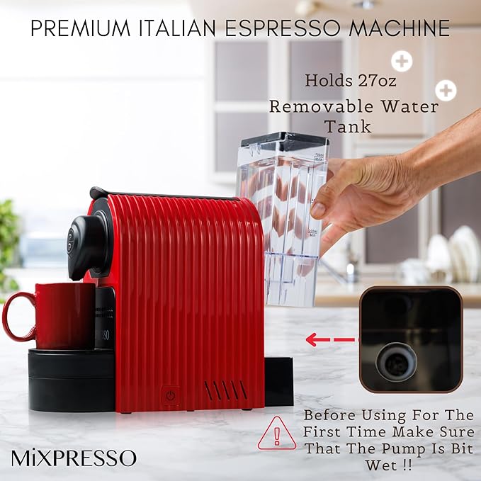Mixpresso Espresso Machine Bundle with Nespresso Compatible Capsules, Italian Roasted Coffee and Capsule Spinning Carousel Holder - Compact Home Coffee Set, One-Touch Operation