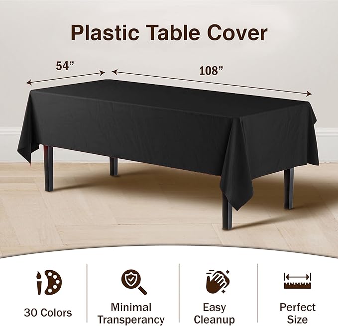 Exquisite Party Solids 12-Pack Premium Plastic Tablecloth 54in. x 108in. Rectangle Table Cover - Clear…