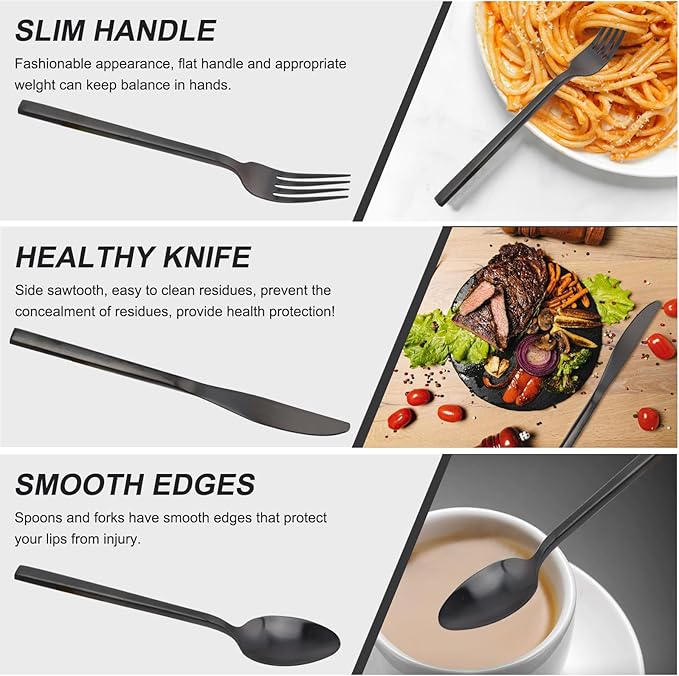 20 Piece Silverware Set for 4,Stainless Steel Flatware Set,Tableware Cutlery Set for Home and Restaurant Include Forks Knives Spoons,Mirror Finish,Dishwasher Safe (Black)