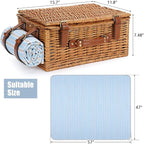 Picnic Basket Set for 2 Persons, Willow Hamper with Large Insulated Cooler Compartment, Waterproof Blanket and Cutlery Service Kit-Classical Brown