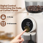 Electric Coffee Grinder Touchscreen 2-14 Cup Conical Burr Coffee Grinder with 25 Grinding Settings Cleaning Brush Grindable Espresso Drip Coffee French Press for Home Use 110V White