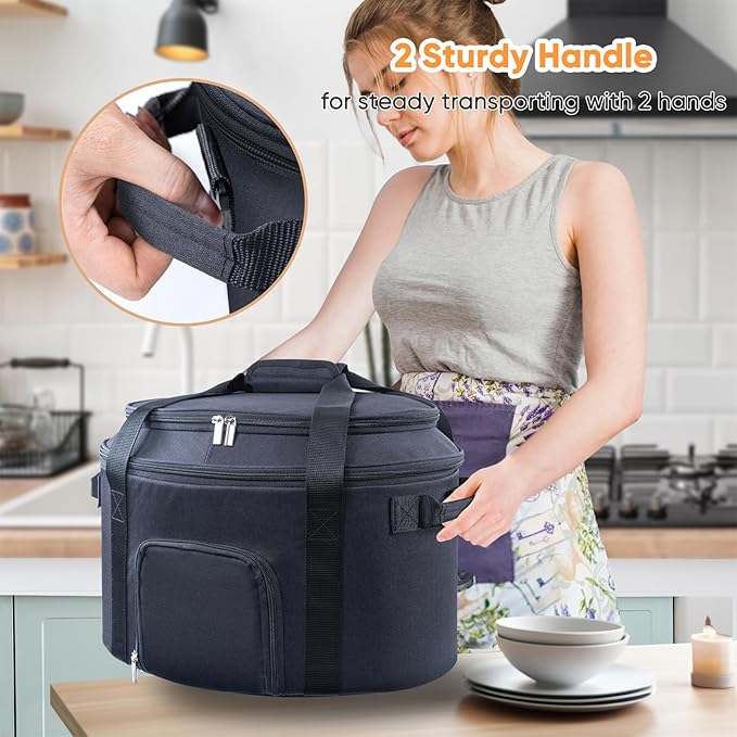 CrockPot & Hamilton Beach Slow Cooker Carrying Bag - 6-8 Quart, Portable Travel Bag with Lid Fastener, See-through Window