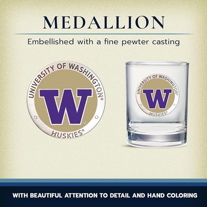 Heritage Pewter Washington Huskies Double Old Fashion | Double Rocks Glass 14 OZ for Liquor | Expertly Crafted Pewter Glass