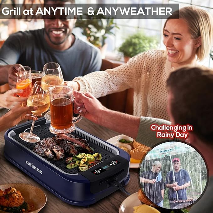 Electric Indoor Grill Griddle, CUSIMAX Smokeless Grill, Portable Korean BBQ with Turbo Smoke Extractor Technology, Non-stick Removable Plate & Griddle Plates
