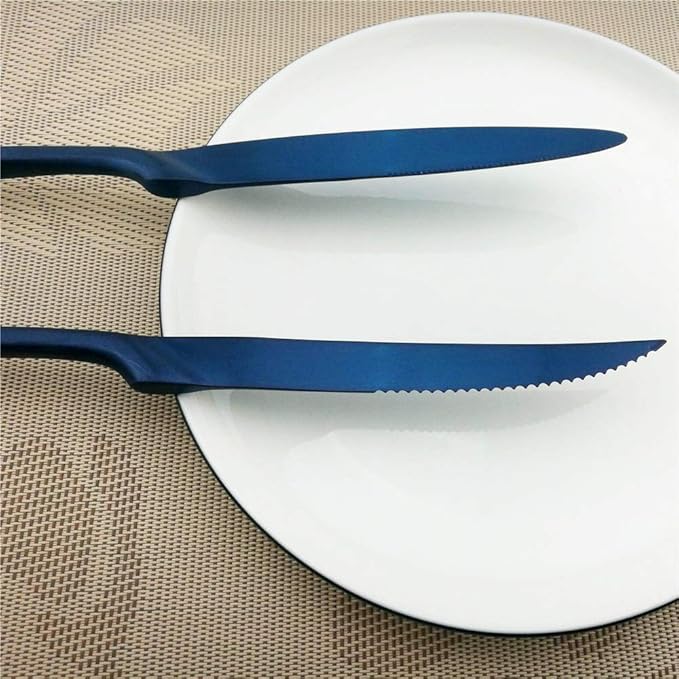 24-Piece Flatware Set,Extra Thick Heavy Duty - 18/10 Stainless Steel Cutlery Sets,High Matte Blue Finish Silverware Flatware Sets Service for 4, Use for Home,Kitchen Utensil Set