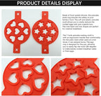 7-Cavity Pancake Maker Mold,Nonstick Silicone Egg Mold Ring with Handle for Star Heart Shape Pancake, Fried Egg, Burger - Reusable Breakfast Cooking Baking Tools for Kids（Red）