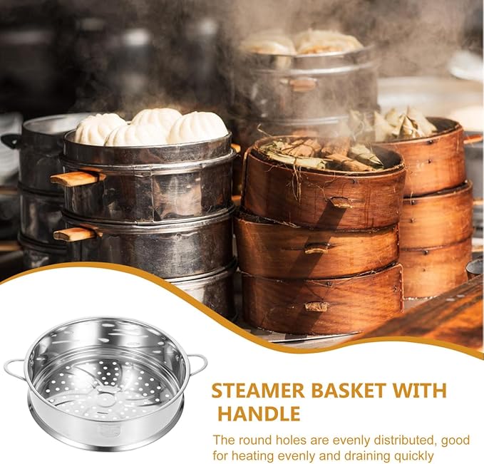 Multi-Functional Stainless Steel Steamer Basket,9.8inch Stackable Steamer Insert for Pot,Stacked Steaming Rack,Metal Pot Steaming Cookware for Dumpling Egg Bun Dim Sum Meat Fish Rice Vegetable