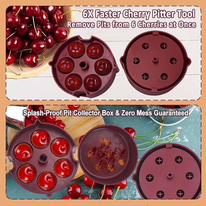 Cherry Pitter Tool - Multiple Cherries at Once, Cherry Seed Remover with Pit Storage Case for Baking, Jam & Canning, Full Detachable Cherry Pit Remover, Dishwasher Safe