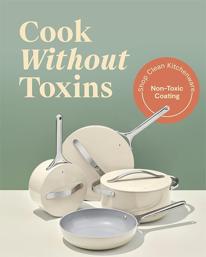 Caraway Non-stick Ceramic Cookware Set (12 Piece) Pots, Pans, Lids and Kitchen Storage - PFAS & PFOA Free - Oven Safe Pan Set & Compatible with All Stovetops - Gray