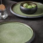Uaral Dinner Plates,10.5inch Ceramic Plates Salad Plates Two-Tone Color Glaze Kitchen Serving Dishes,Set of 2(Texture Black and Green)