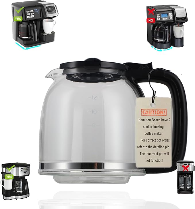 12 Cup Replacement Glass Carafe for Hamilton Beach Coffee Maker Flex Brew 49933 49980A 49980Z 49940 49947 49950 49954 49956 49958 49976, NOT fit 49902 49904, 46290 46299 46293 43874 49630 49615